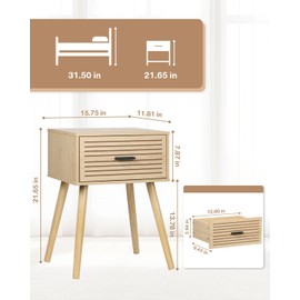 2 Sets Striped Grooved Nightstand with Solid Wood Storage Drawer, Bedside Table for Bedroom Living Room Dorm, 2 Tier Modern Night Stands for Small Space, Minimalist Bed Table (Single Layer, 2 Sets)