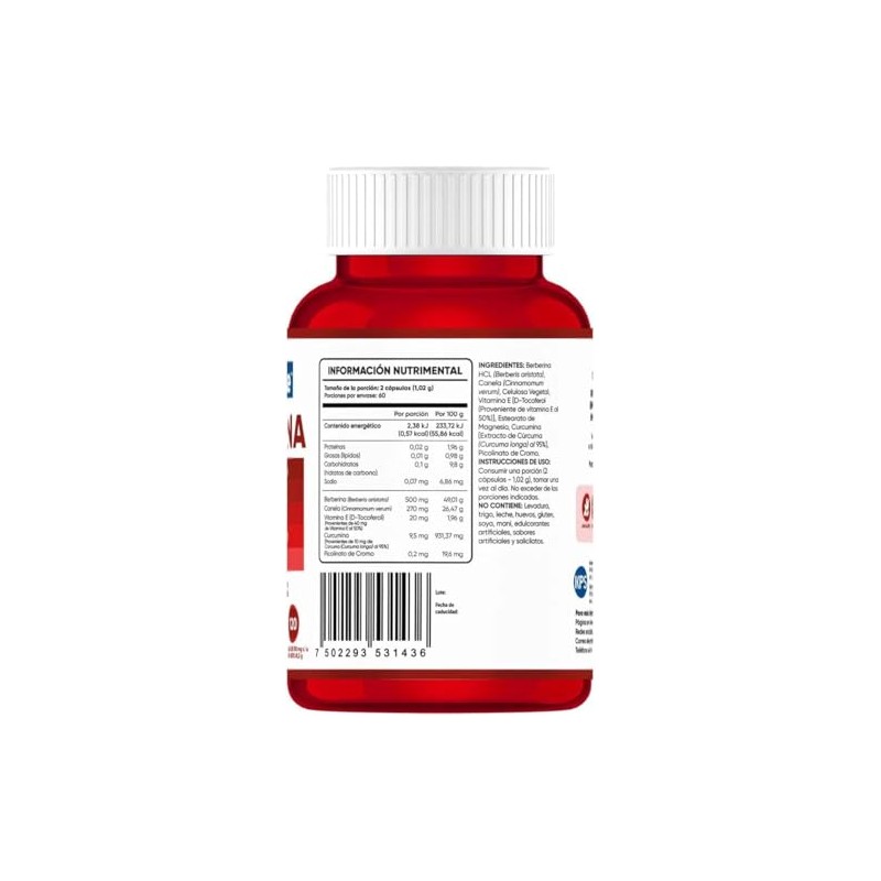 MultiBlue - Berberina 120 Cápsulas | Vitamina E, Cúrcuma, Canela