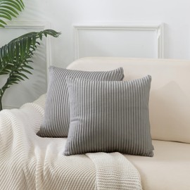 DJDEA Square Throw Pillow Case Cushion Covers, Pack of 2 Corduroy Cushion Covers, for Sofa Couch Bedroom Living Room, Decorative Cushions Pillow Cover Soft and Comfortable (Light Grey, 50x50cm)