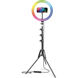 Bower 12-inch RGB LED Selfie Ring Light Studio Kit - Adjustable Brightness, 9 RGB and 3 White Light Modes, 7 Special Effects, with Tripod and Wireless Remote for Professional Photos and Videos