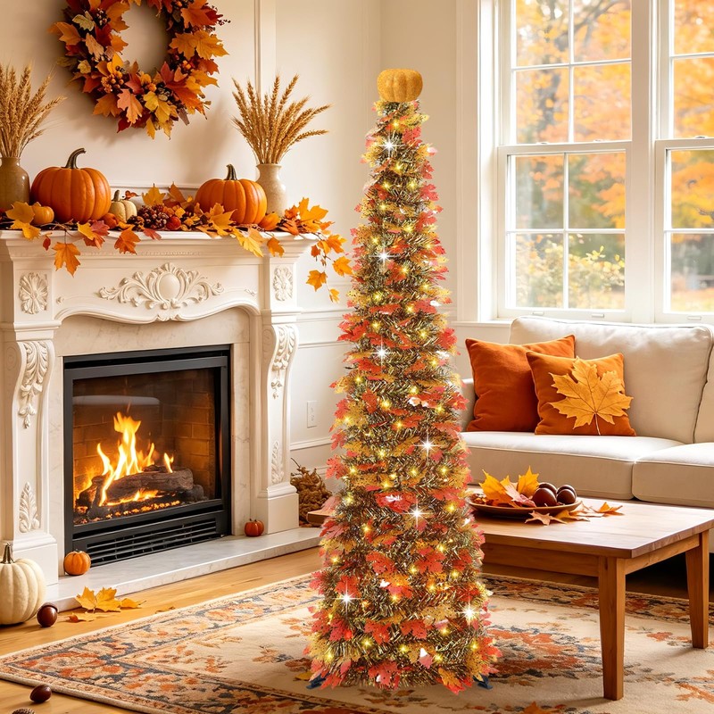 5 FT Pop Up Fall Tree with Timer Lights &