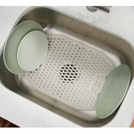 Clorox KeptClean Folding Kitchen Sink Mat with Rinse Rack. 6 Built-in dividers Keep Plates Upright, Lift & fold to Trap Food Debris, Protects Sink and Dishes