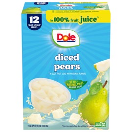 Dole Diced Pears in 100% Juice - Dole Fruit Bowls Snacks - 4 oz Fruit Bowls - 12 Pack