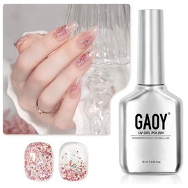 GAOY Shimmer Gel Nail Polish, 16ml Translucent Jelly Glitter Gel Polish, Soak Off UV Gel for Nail Art DIY at Home, 1609 Milky White - Color: S2083