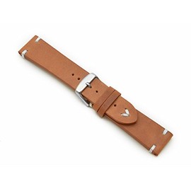 Sulla BS 20 mm Genuine Leather Watch Strap Vintage Retro Look White Stitching Light Brown, brown, Strap.