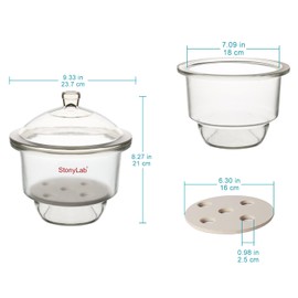stonylab Glass Desiccator, Lab Desiccator with Knob Cover and Porcelain Plate ID: 7.1 Inch for Laboratory Research