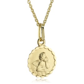 Xaana AMZ0212 Children's Guardian Angel Pendant 10 mm 333 Yellow Gold with Gold-Plated Silver Chain 36/38 cm, Yellow Gold, No Gemstone