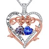 Iefil Sterling Silver Rose Heart Birthstone Necklace for Women, Blue
