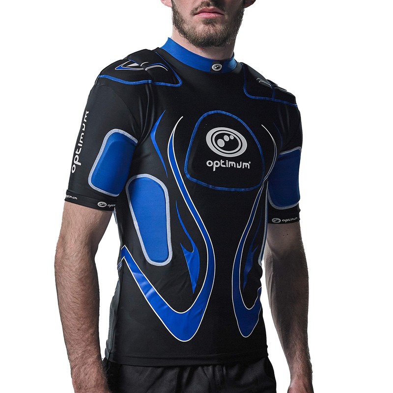 Optimum Senior Inferno Rugby Protective Top Shoulder Pads, Black/Blue, Large