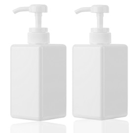Jansburg - Dispensador de botellas de 450 ml, 2 unidades, rellenable, cuadrado, dispensador de loción vacía para aceite esencial, jabón, loción, champú, baño, cocina, viaje, color blanco