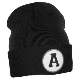 Daxton Custom A to Z Initial Letters Cuff Hat Beanie Warm Knit Skull Cap, Black Letter A