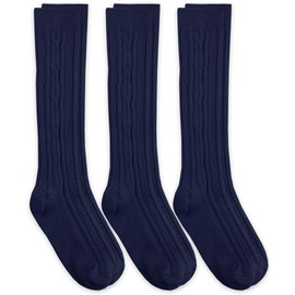 Jefferies Socks Womens Cable Knit Knee High Socks 3 Pair Pack (Sock:10-12/Shoe:9-13, Navy)