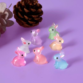 ZLHETWT 200 Pcs Miniature Rabbit Figurines, Mini Resin Bunny Miniature Accessories Easter 7 Color Glow in The Dark Garden Miniature Bunny Figurines Tiny Bunny Figurines for DIY Craft Dollhouses Decor