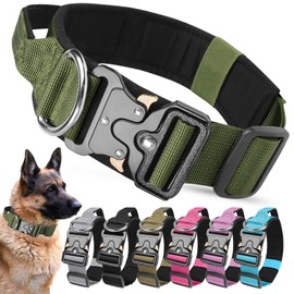 AKOFIC Tactical Dog Collar, Heavy Duty Wide Dog Collar with Handle and Soft Padded, Adjustable Comfortable Pet Collar for Small Medium and Large Dogs Training (Army green, L)