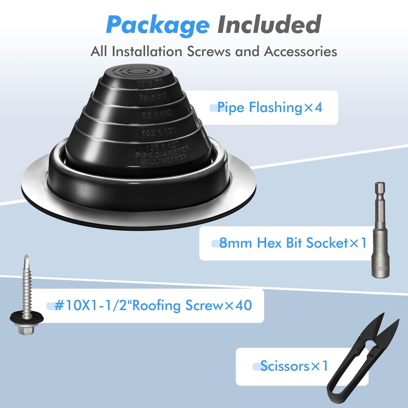 #3 Metal Roof Vents Flashing, Pipe Roofing Boots Kit for