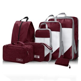 NICOSHOW 7 Set Compression Packing Cubes, Compressible Travel Packing Cubes Travel Essentials, Luggage Organizers for Carry-on Suitcase, Wine