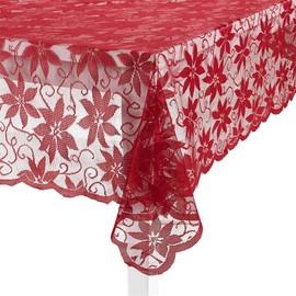 BMIDRUT Red Lace Crochet Doilies Tablecloths Vintage Polyester Crochet Tablecloths Rectangle Table Cloth Topper Wedding Party Kitchen Table Decoration (152 x 228 cm)