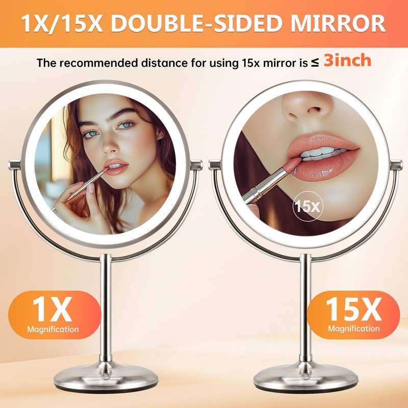 GREENFROM 15X Lighted Makeup Mirror: 9 inch Magnifying Mirror with