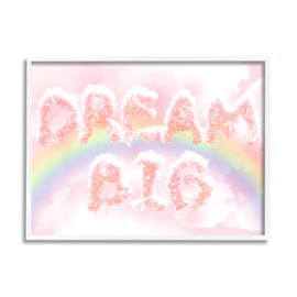 Stupell Industries Dream Big Sparkle Cloud Typography Pink Sky Rainbow, Designed by Ziwei Li White Framed Wall Art, 30 x 24, Multi-Color