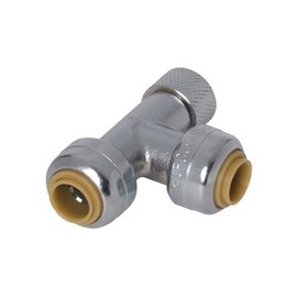 SharkBite 1/4 Inch (3/8 Inch OD) x 1/4 Inch (3/8 Inch OD) x 3/8 Inch OD Compression Tee Stop Valve Adapter, Push to Connect Brass Plumbing Fitting, PEX Pipe, Copper, U3358LFA