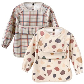 GoUseGo Meal Apron, Baby Long Sleeve Baby Food Apron, Set of 2, Waterproof, For Babies, Eating Apron, For Girls, Boys, Toddlers, 1 Years, 2 Years, 3 Years, 4 Years, 5 Years, 6 Years, Smocked, Kids