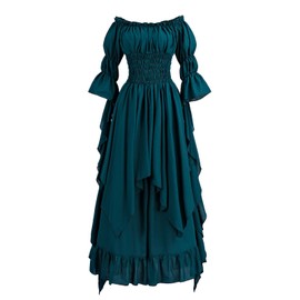 LTAKK Renaissance Dress Medieval Costume Victorian Dresses Women Peasant Gothic Fairy Witch Wedding Under Dress, Peacock Blue, XXL/3XL