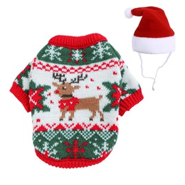 BT Bear Pet Christmas Sweater with Christmas Hat, Puppy Christmas Jumper Reindeer Snowflake Sweater for Kitten Puppy Small Dog Medium Dog, L
