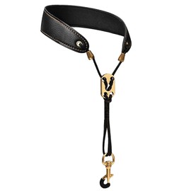 Musiin Saxophone Neck Strap Professional Saxophone Strap Leather Padded Soft Neck Strap for Baritone, Alto, Tenor, Soprano, Baritone（black）, Black, Universal size