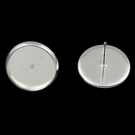 M523 Set of 20 Stud Earrings for 10 mm Cabochons Antique Silver Round Brass Metal for Jewellery