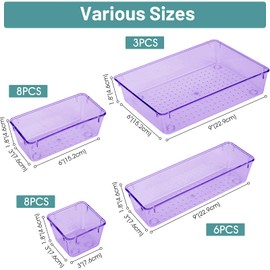 WOWBOX 25 PCS Plastic Drawer Organizer Set, Desk Drawer Divider Organizers and Storage Bins for Makeup, Jewelry, Gadgets for Kitchen, Bedroom, Bathroom, Office, Purple