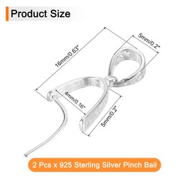 QUARKZMAN Pack of 2 925 Sterling Silver Pinch Bail, 16 mm Pendant Clasp Pendant Bail Connector Pinch Clip Bail Clasp for Jewellery Making Accessories Bracelet Necklace Silver