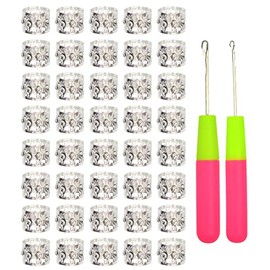 Hair Braiding Tools Set, 2 Pcs Latch Hook Crochet Needles with 40 Pcs Metal Hair Braiding Decoration Rings for Hair Extensions, Braids and Dreadlocks 