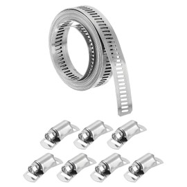 uxcell 304 Stainless Steel Hose Clamps, Cut-To-Fit 6.5 ft Metal Strap + 7 Stronger Fasteners Kit, Adjustable Worm Gear Band Hose Clamps for DIY Intercooler Pipe Plumbing Tube Fuel Line