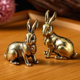 Yuanchu Small Rabbit Statues,1 Pair Gold Room Decor Easter Decoration Brass Animal Figurines Living Room Decor House Decorations Living Room Home Décor Accents Bedroom Office Shelf Gift for Women Mom
