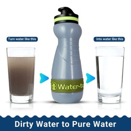 WATER TO GO Sugarcane Filter Bottle with Replaceable 3 Stage Filter which removes 99.99% of Bacteria & Contaminents and Improves Taste - Hiking, Camping & Travelling - BPA Free, 55cl (Black)