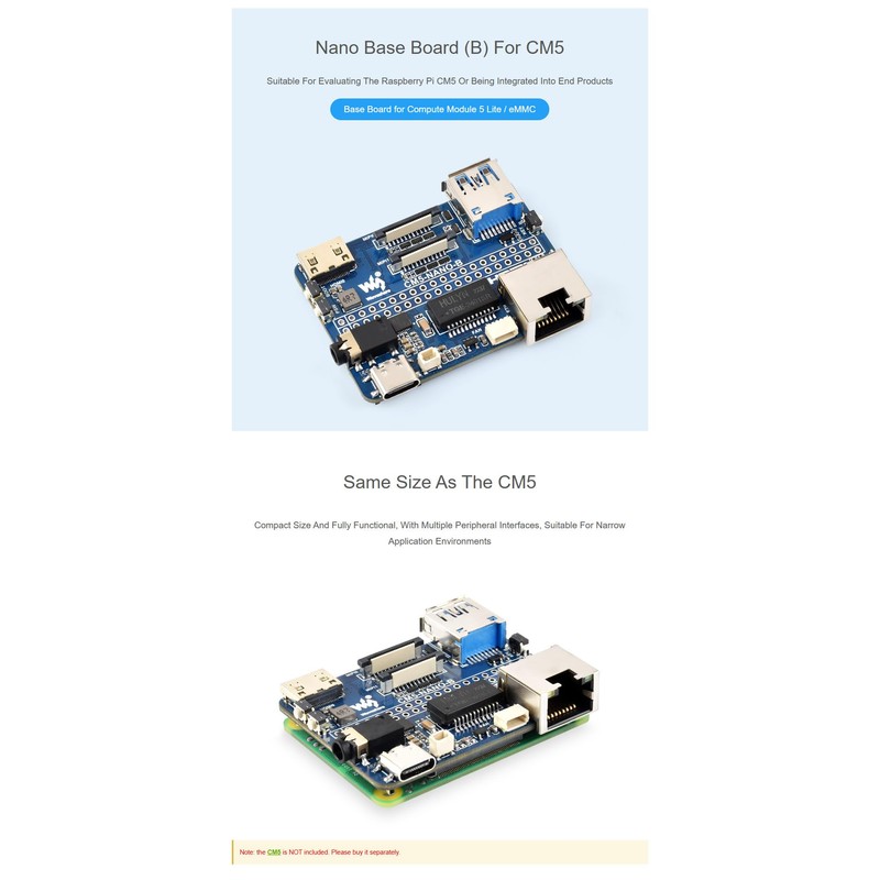 Nano Base Board (B) for Raspberry Pi Compute Module 5