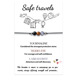 JINYRSOC Safe Travels Bracelet, Empath Protection Gift for Happy Journeys, Adventure Bracelet with Healing Gemstone Crystals, Spiritual Travel Jewelry for Travelers