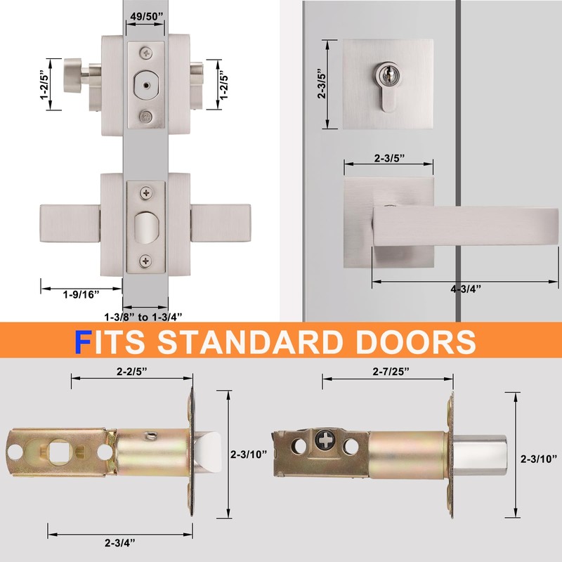 Probrico Brushed Nickel Exterior Door Locksets with Deadbolt, Front Door