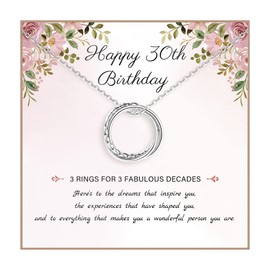 30th Birthday Gifts for Women 925 Sterling Silver Birthday Necklace 3 4 5 6 7 Decade Interlocking Circles Necklace Happy 30th 40th 50th 60th 70th Birthday Necklaces for Daughter Mom Birthday Jewelry