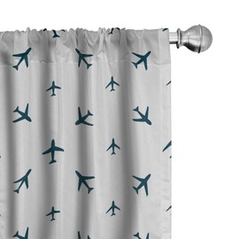 Ambesonne Airplane Window Curtains, Diagonal Stripes Travel Silhouettes Vacation Aviation, Lightweight Decor 2-Panel Set with Rod Pocket, Pair of - 28" x 63", Petrol Blue