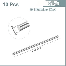 sourcing map 10Pcs 304 Stainless Steel Rods, 7mm x 153mm Metal Solid Shaft Round Rod Lathe Bar Stock for Model Plane Cars Ship DIY Craft Metal Working