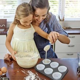 katmerio Pack of 2 Muffin Moulds, 6 Non-Stick Baking Trays, Carbon Steel Muffin Baking Tray, Dishwasher Safe, Non-Stick Coating Baking Tray for Cupcakes, Brownies, Cakes, 26 x 18 x 3 cm