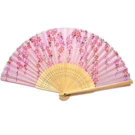 Asahi-O [RAKU PORT JAPAN ReCOM] Fan, Weeping Cherry Blossom (Pink) 21cm 30-Interval Women's Ladies Silk Fan Artisan Handmade RPJ Set 121022