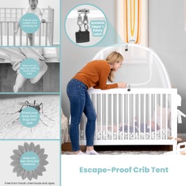 Breathable Mesh Crib Tent to Keep Baby from Climbing Out, Crib Net Canopy with Auto-Lock Zipper and Safety Latch, Crib Net to Keep Baby in, Crib Cover for Safety (Mosquiteros para Cunas de Bebes)