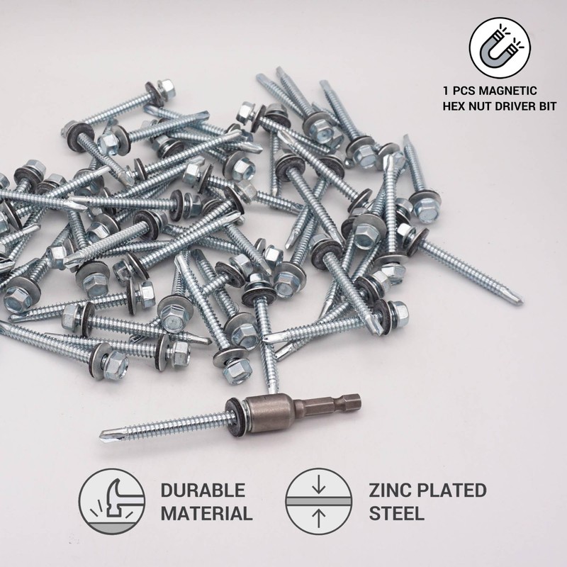 SKIR'CO Pack of 50 Galvanised Roofing Screws 6.3 x 60