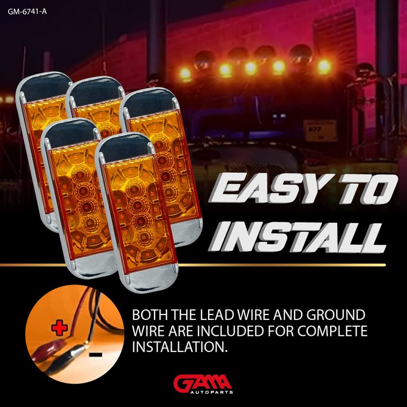 GAMA 5x Trailer Marker LED Light Side Clearance Amber, 4x2