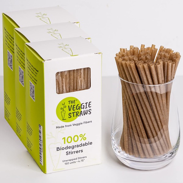 The Veggie Straws – 450 PCS of 4.75 Inches Unwrapped Biodegradable Drink Stirrers – Made of Vegetable Fibers, Best Cocktail Stirrers for Drinks of All Kinds