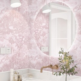 Dimoon 17.3" X 177.1" Peel and Stick Wallpaper Pink White Modern Forest Floral Wallpaper Renter Friendly Waterproof Removable Self Adhesive Wall Paper Bedroom Livingroom Cabinets Vinyl