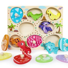 LZDMY Baby Wooden Montessori Dinosaur Puzzles Toys for Boys Girls 1 2 3 Year Old, Toddlers Sensory Toys Dinosaur Eggs Motor Skill Toy Sorting Game, Baby Birthday