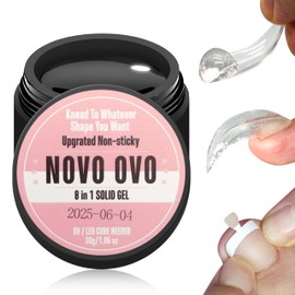 NOVO OVO Non-Sticky Solid Nail UV Gel Glue for Press on and Soft Gel x False Nail Tips 8 in 1, Strong & Long Lasting Nail Glue, Upgrade 3D Gel for Acrylic Sculpture & Decoration, UV Light Cured 30ml